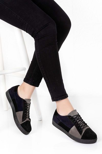 Gondol Pantofi sport negri din piele naturală de damă