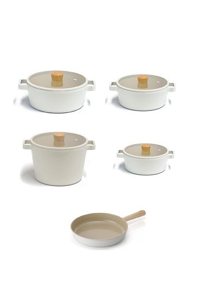 NEOFLAM Fika Aluminum Cast Glass Lid 9 Piece Pro Cookware & Pan Set
