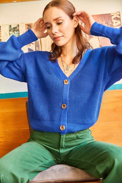 Olalook Women's Saks Blue Buttoned Knitwear Cardigan HRK-19000097