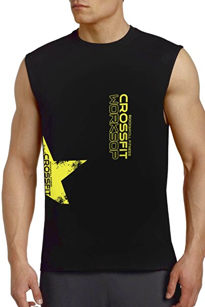 ROCKANDROLL Crossfit Star Black Cut Braț | Tricou pentru bărbați cu imprimeu ...