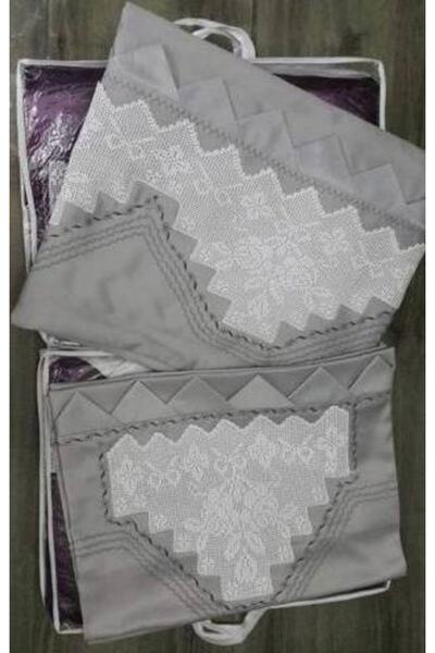 MİRAY طقم غطاء لحاف دانتيل مصنوع يدويًا * دانتيل ثقيل فضي