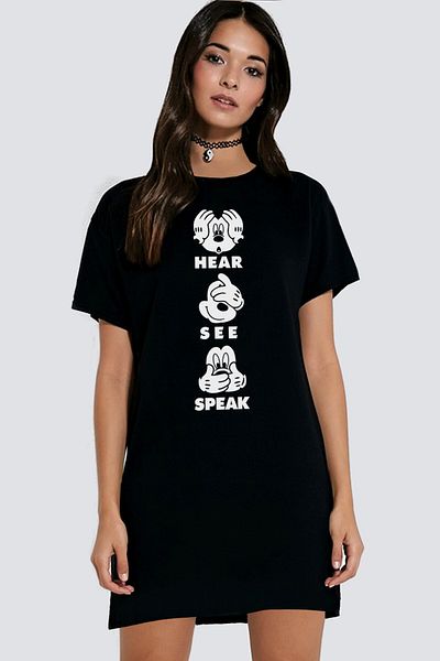 ROCKANDROLL Vision Sensation Black Short Sleeve Combed Cotton Women's T-shirt Dress