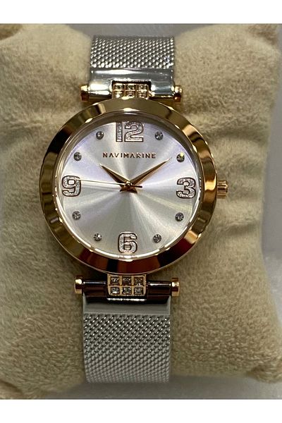 Navimarine Rose Gold & Silver Straw Braid Cord Women's Wristwatch