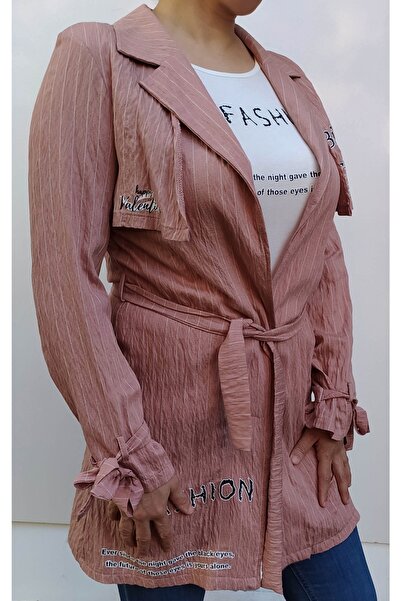Hepsibitarz Kadın Pembe Keten Ince Mevsimlik Ceket