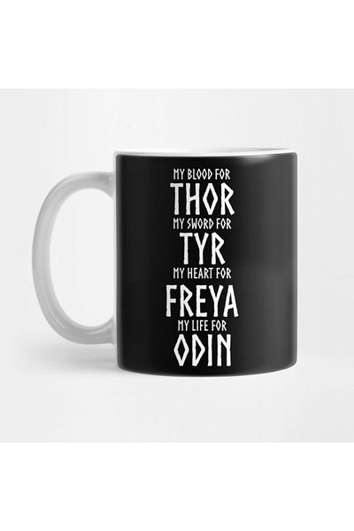 Pixxa Viking Gods Thor, Tyr, Freya, Odin Mug Cup