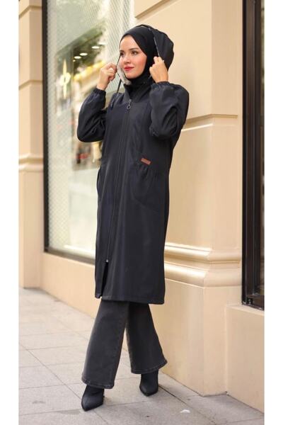 esmaboutique Kadın Kapüşonlu Bondit Kürklü Kaban