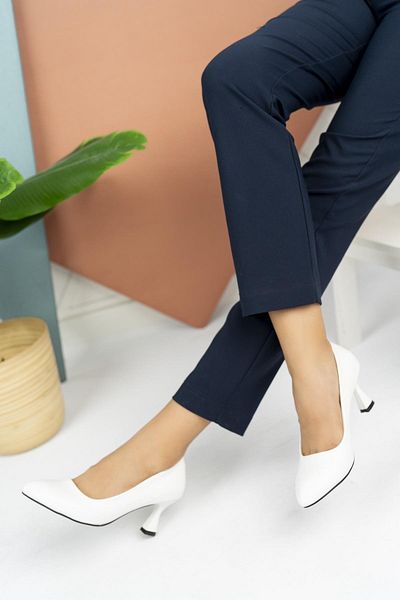 MERVE BAŞ Toc alb pentru femei, cu vârf ascuțit, stiletto 6,5 cm