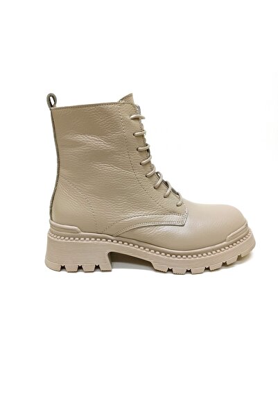 ALBİNİ Krem Bej Deri Kadın Postal Bot Ayakkabı