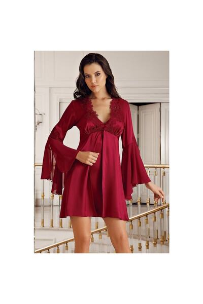 FEMME LİNGERİE Set cămașă de noapte din satin din dantelă bordeaux