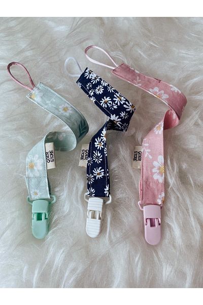 GOER STORE Set of 3 Floral Patterned Colorful 100% Cotton Fabric Baby Pacifier Straps