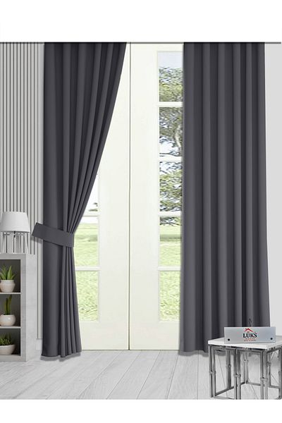 lüks House Dark Gray Blackout Background Curtain Flat Planting Without Pleats