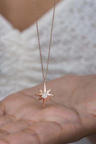 Nereze 925 Ayar Gümüş Rose Sirius Yıldızı Kolye