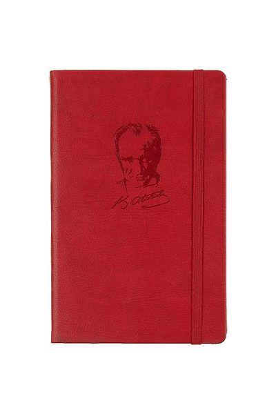 Bravo Ataturk Printed Thermo Faux Leather Covered Striped A5 Agenda Notebook Red