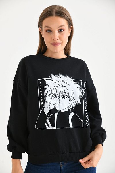 VOLT CLOTHİNG Kadın Anime Baskılı Bisiklet Yaka Sweatshirt