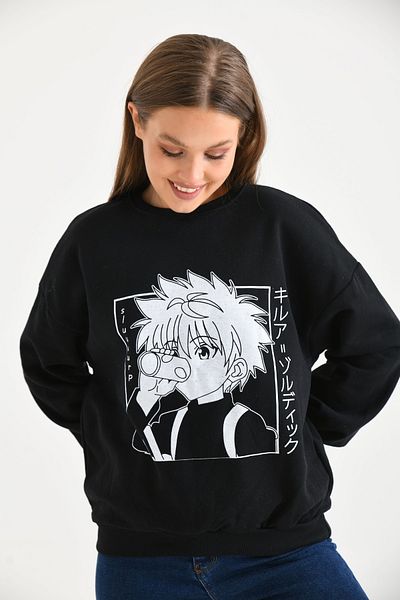 VOLT CLOTHİNG Kadın Anime Baskılı Bisiklet Yaka Sweatshirt