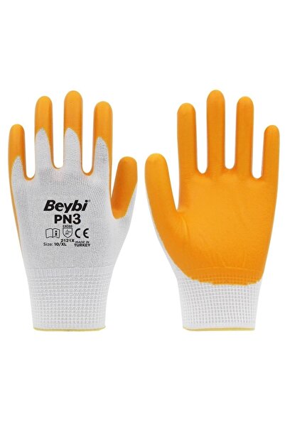 Beybi Pn3 Polyester Knitted Nitrile Gloves-Yellow-No:10-1 Pair