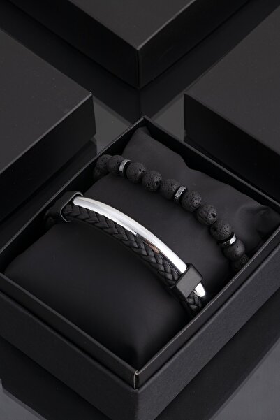 Sortie Aksesuar Hakiki Deri Ve Doğal Taş Erkek Kombin Bileklik Seti 026