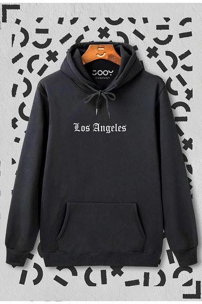Jooy Company Hanorac negru cu glugă scris Los Angeles