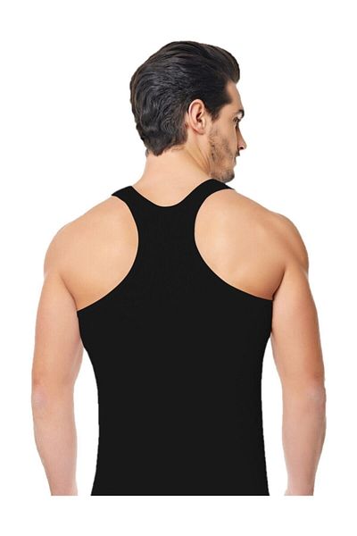 Seher Men's 6-Piece Black Ribbed (lycra) Sports Undershirt