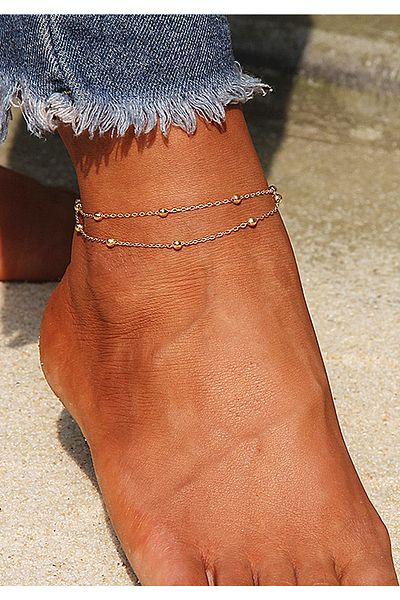 BİJUTERİ EVİ Women's Ball Chain 2-Piece Anklet