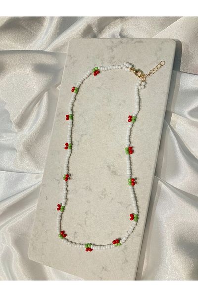 SWORDS CONCEPT White And Red Color Handmade Cherry Bead Necklace