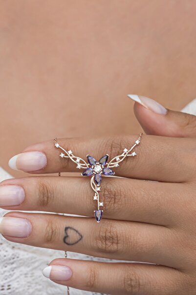 Nereze 925 Ayar Gümüş Rose Sarmaşık Model Mor Yıldız Detaylı Kolye