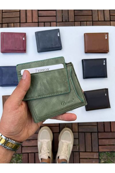 DERKON Noyi Vintage Leather Inside Opening Green Wallet