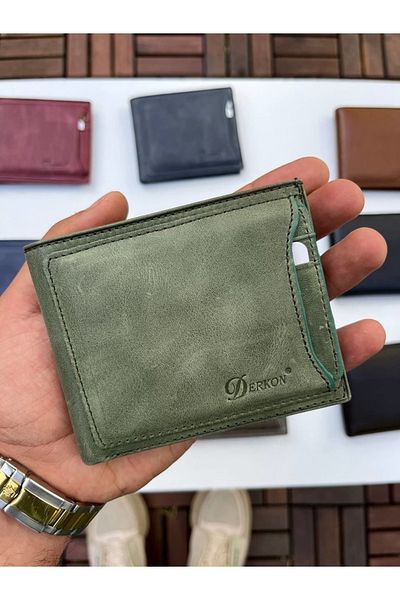 DERKON Noyi Vintage Leather Inside Opening Green Wallet