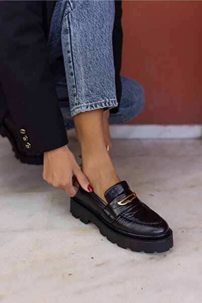 ANGELİNA JONES Crespo Kadin Siyah Toka Detay Paraşüt Loafer Ayakkabı