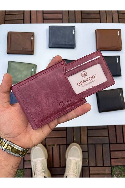 DERKON Noyi Vintage Leather Burgundy Wallet with Internal Removal