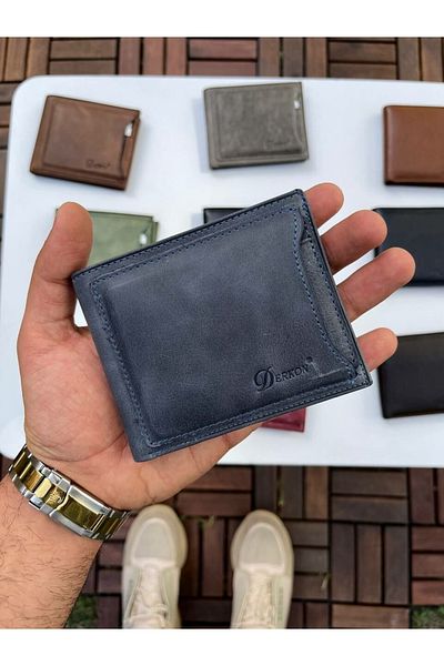 DERKON Noyi Vintage Leather Ice Blue Wallet with Internal Removal
