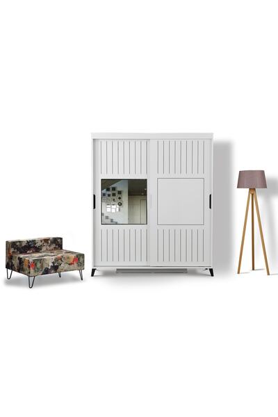 PASİFİC HOME Huga Sürgülü 2 Kapaklı Aynalı Gardırop, Beyaz , 190 Cm