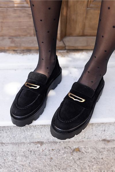 ANGELİNA JONES Pantofi Oxford din piele intoarsa neagra pentru dama Larsen