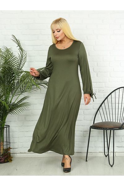 LİKRA Women's Plus Size Tied Balloon Sleeve Flexible Viscose Dress