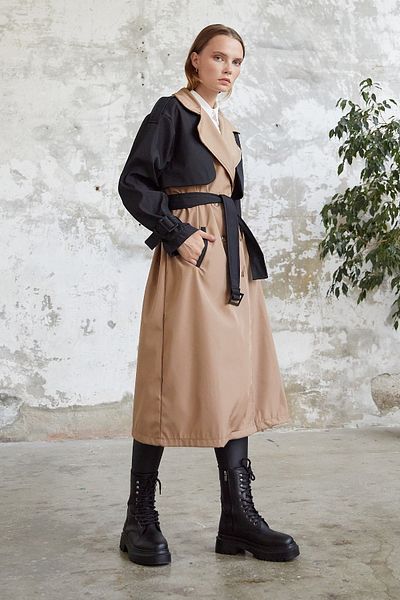 InStyle Διπλό Χρώμα Καμπαρντίνα Λεπτομέρειας Επωμίδας