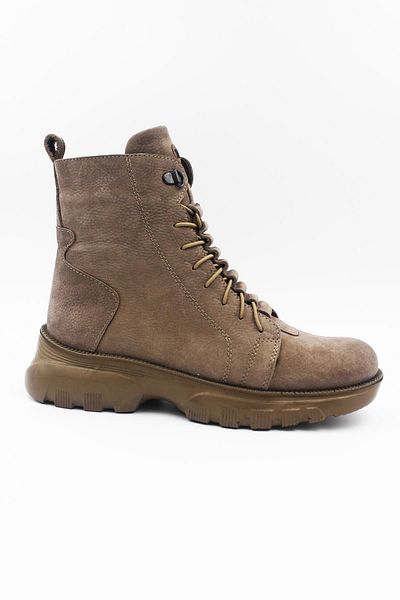 Mammamia Γυναικείες μπότες από γνήσιο δέρμα Nubuck με ελαστικά κορδόνια - Mink 4395