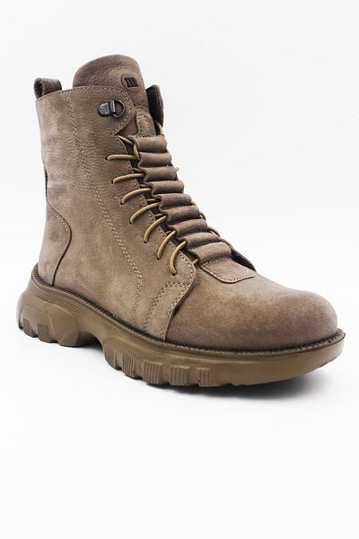 Mammamia Γυναικείες μπότες από γνήσιο δέρμα Nubuck με ελαστικά κορδόνια - Mink 4395