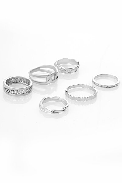 Ervalina 6'lı Kombin Set Yüzük 1487 Gümüş Rengi