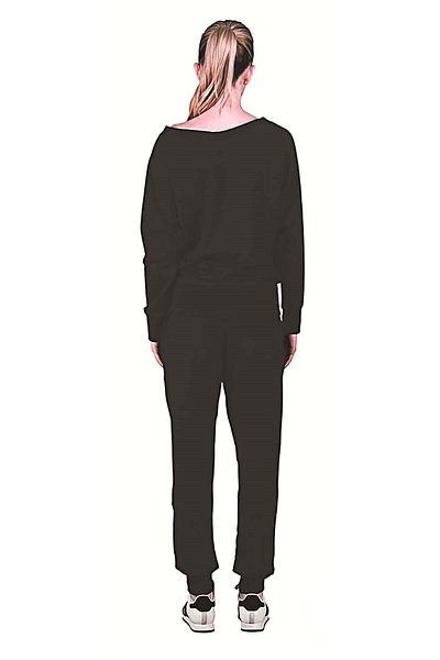 Doreanse Women's Non-Closure Long Sleeve Open Collar Tracksuit Set Black 4260