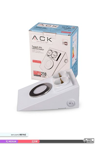 ACK 2.5w LED Undercounter Double Socket Fixture White Case 6500k White Light 220v