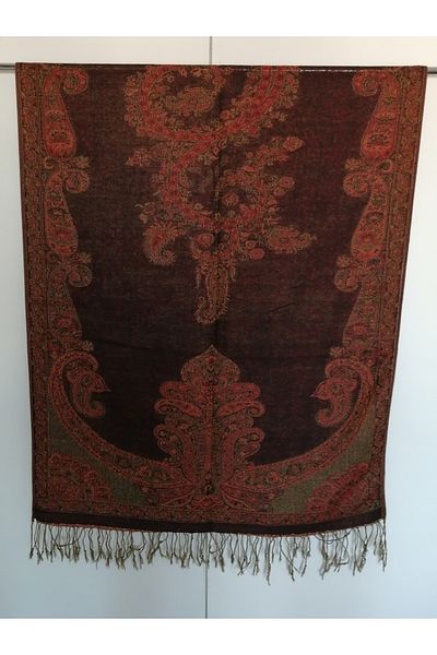 Butik Tülin Unisex Authentic Viscous Multi-Colored Patterned Double-Sided Tasseled Soft Shawl Made in India