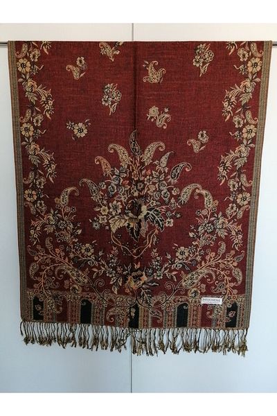 Butik Tülin Unisex Authentic Viscous Multi-Colored Patterned Double-Sided Tasseled Soft Shawl Made in India