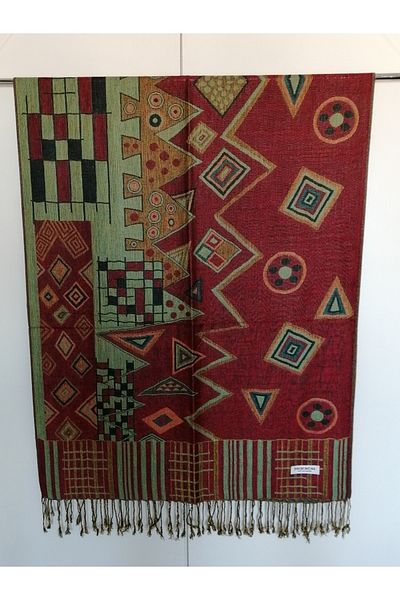 Butik Tülin Unisex Authentic Viscous Multi-Colored Patterned Double-Sided Tasseled Soft Shawl Made in India