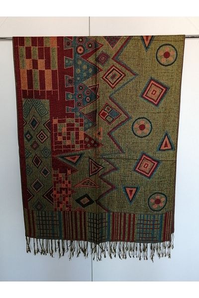 Butik Tülin Unisex Authentic Viscous Multi-Colored Patterned Double-Sided Tasseled Soft Shawl Made in India