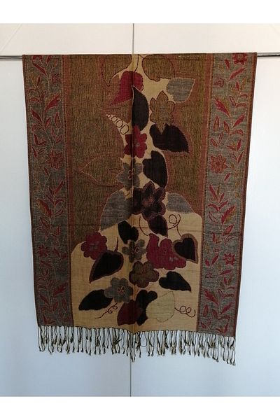 Butik Tülin Unisex Authentic Viscous Multi-Colored Patterned Double-Sided Tasseled Soft Shawl Made in India