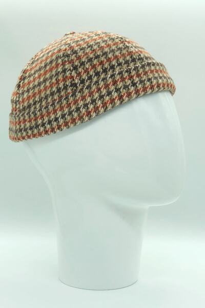 Hoppe Kışlık Kaşe Bej Kazayağı Desenli Hiphop Docker Sipersiz Cap Kep Şapka