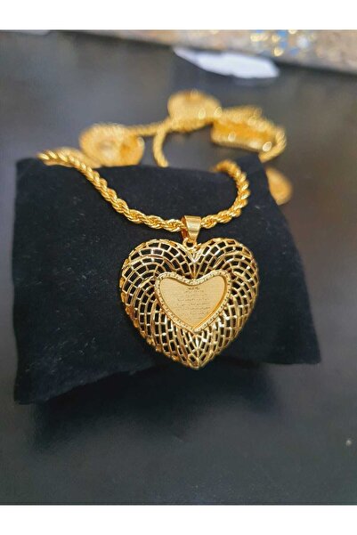 barisiva gold 22 Ayar Altın Kaplama Kalpli Ayet-el Kürsi Kolye