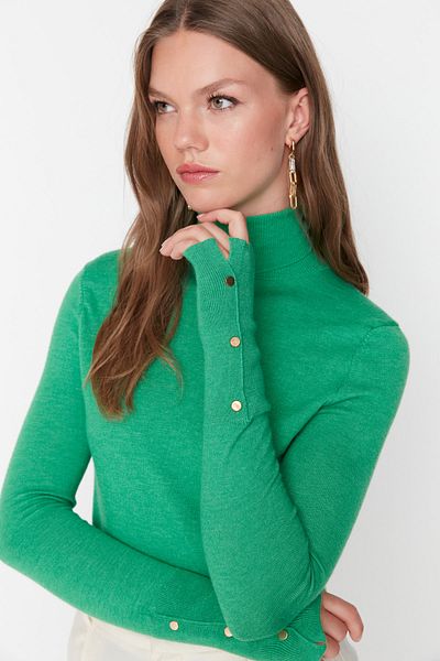 Trendyol Collection Smaragdově zelená Mercerized Look Premium příze / Speciální příze Základní pletený svetr TWOAW23KZ01514