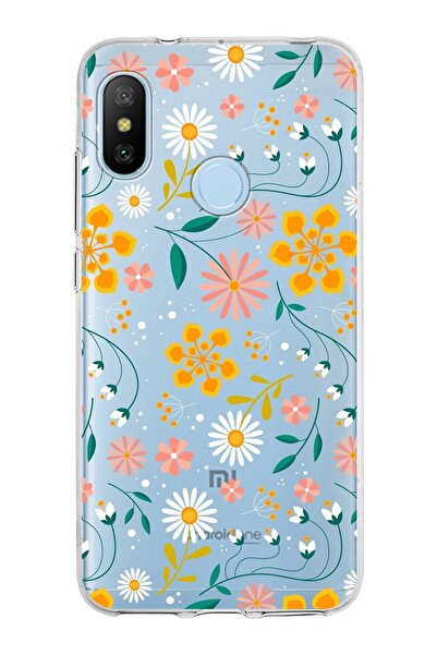 PrintiFy Xiaomi Mi A2 Lite Uyumlu Kapak Çiçek Tasarımlı Şeffaf Silikon Kılıf