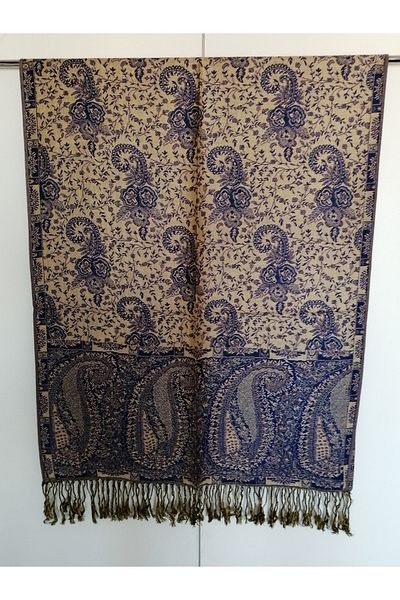 Butik Tülin Unisex Authentic Viscous Multicolor Patterned Soild Textured Tasseled Soft Shawl Made in India